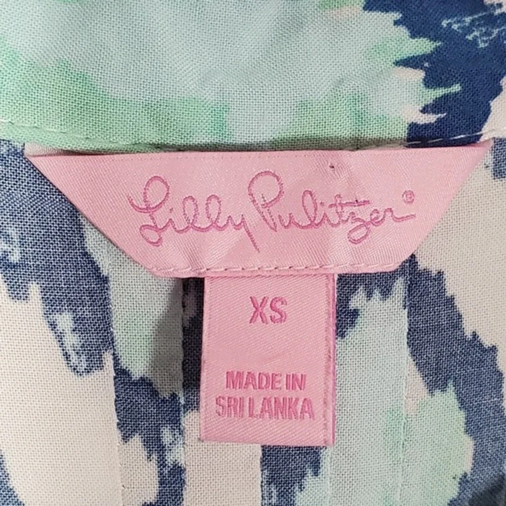 Lilly Pulitzer Sarasota Tunic Women XS Blue Mint Ikat Medallion‎ Split Neck Top - Picture 5 of 12